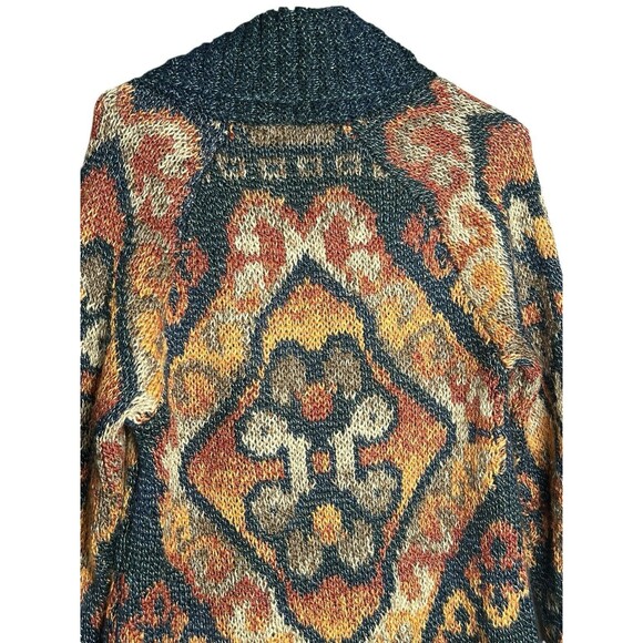 J. Jill Wool Blend Long Cardigan Sweater Shawl Collar Southwest Blue Orange XS - Picture 11 of 12